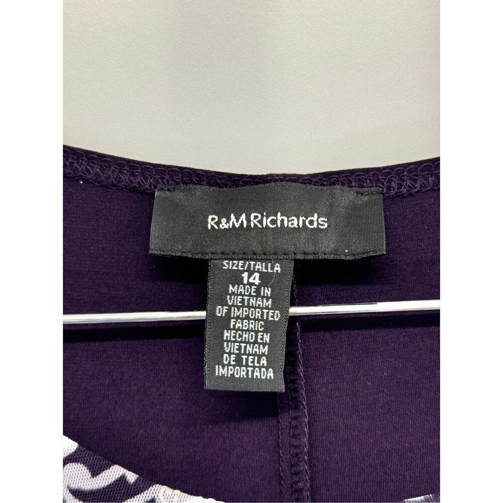 R & M Richards Shift‎ Dress Size 14 Sleeveless Knee Length Purple White - Picture 10 of 12